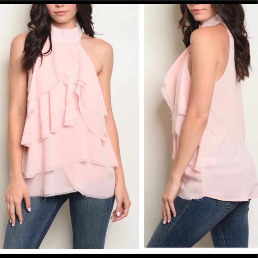 🆕🌸 lined-pink sleeveless top, layered accent